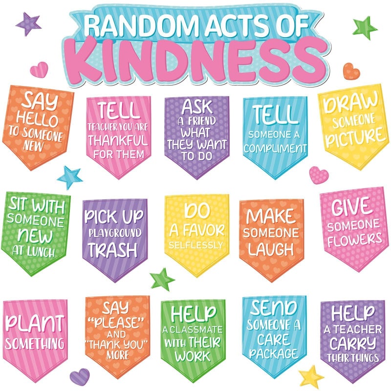 QOUBAI Random Acts of Kindness Bulletin Board Set Colorful Motivational Classroom Bulletin Decorations Rainbow Flip Kind Challenge Cutouts for Back to School Office Home Chalkboard Decor Wall Door - Image 1