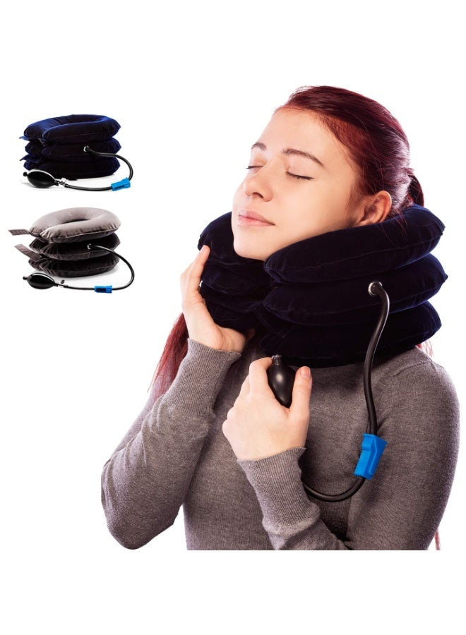 Cervical Neck Traction Device for Instant Neck Pain Relief - Inflatable & Adjustable Neck Stretcher Neck Support Brace, Neck Traction Pillow for Home Use Neck Decompression(Blue)  - Image 1