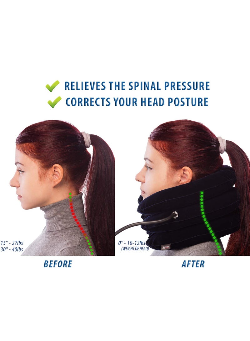Cervical Neck Traction Device for Instant Neck Pain Relief - Inflatable & Adjustable Neck Stretcher Neck Support Brace, Neck Traction Pillow for Home Use Neck Decompression(Blue)  - Image 3