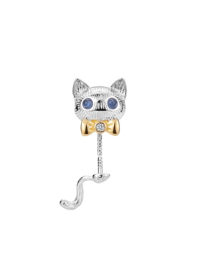 S925 Sterling Silver Kitten Pendant Female Niche Design High-level Concurrent Color Design Diy Empty-holder Accessories Silver Jewelry