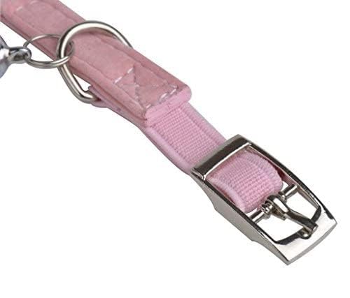 CHUKCHI Soft Velvet Safe Cat Adjustable Collar Bling Diamante with Bells,11 inch for Small Dogs and Cats (Pink) - Image 2