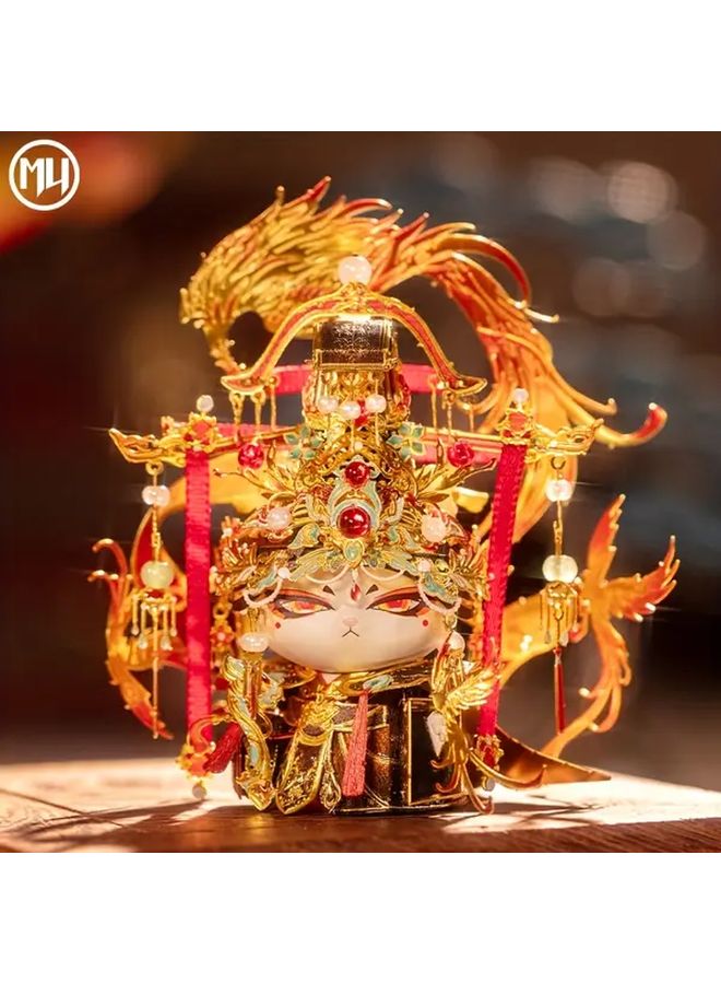 الإمبراطورة القطة 3D لغز معدني نموذج التجميع تصميم ذهبي وأحمر معقد غطاء رأس بريش - Image 1