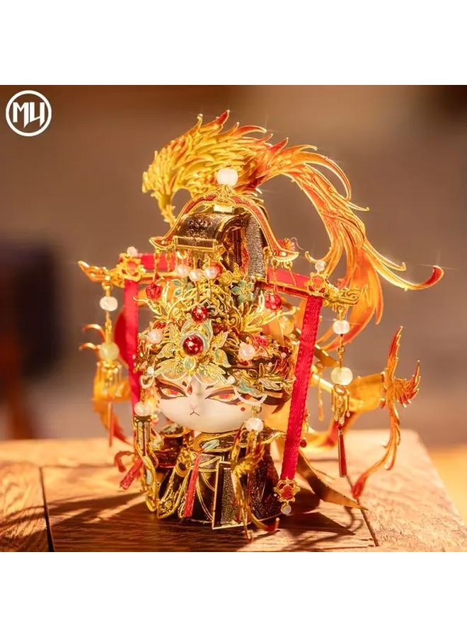 الإمبراطورة القطة 3D لغز معدني نموذج التجميع تصميم ذهبي وأحمر معقد غطاء رأس بريش - Image 5