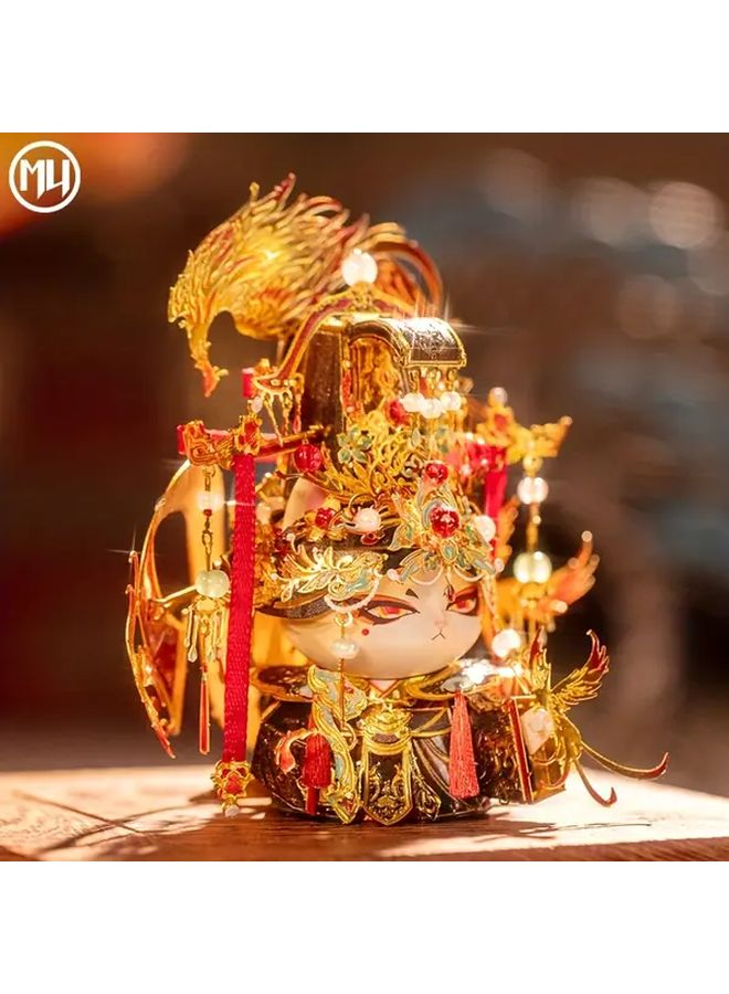 الإمبراطورة القطة 3D لغز معدني نموذج التجميع تصميم ذهبي وأحمر معقد غطاء رأس بريش - Image 4