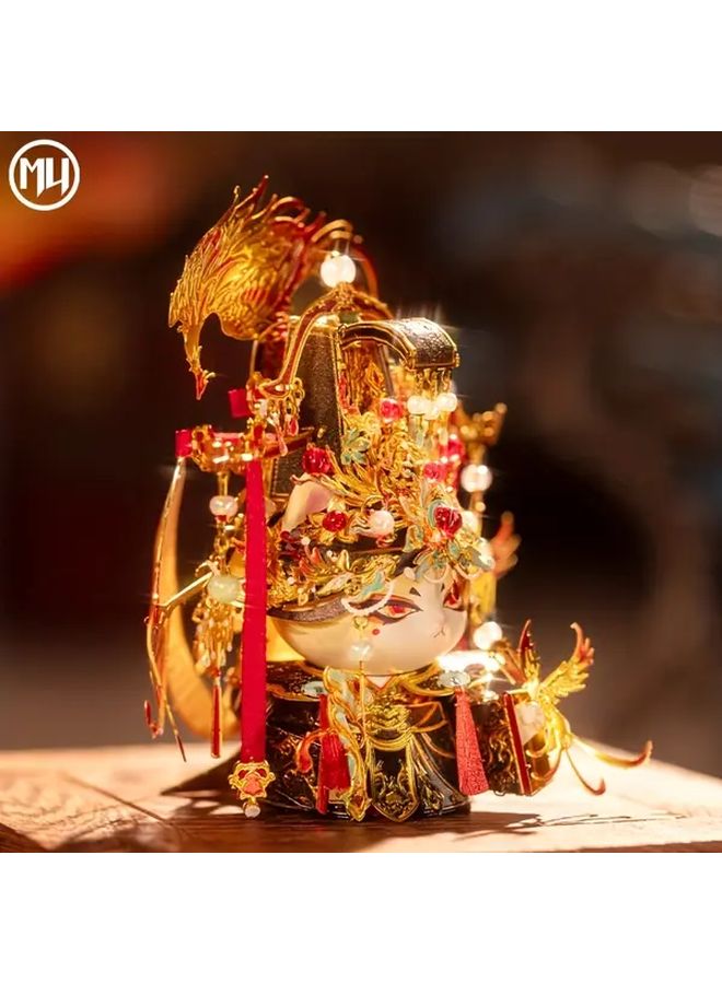 الإمبراطورة القطة 3D لغز معدني نموذج التجميع تصميم ذهبي وأحمر معقد غطاء رأس بريش - Image 3