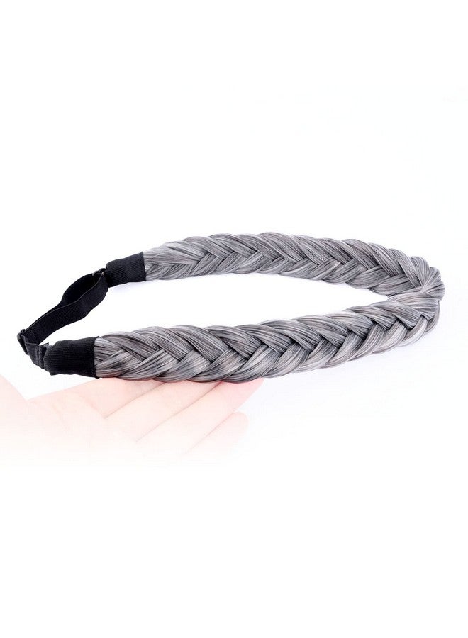 Loquat 2 Strands Synthetic Hair Braided Headband Classic Chunky Plaited Braids Elastic Stretch Hairpiece Women Girl Beauty Accessory 54G (Salt  Pepper) - Image 2