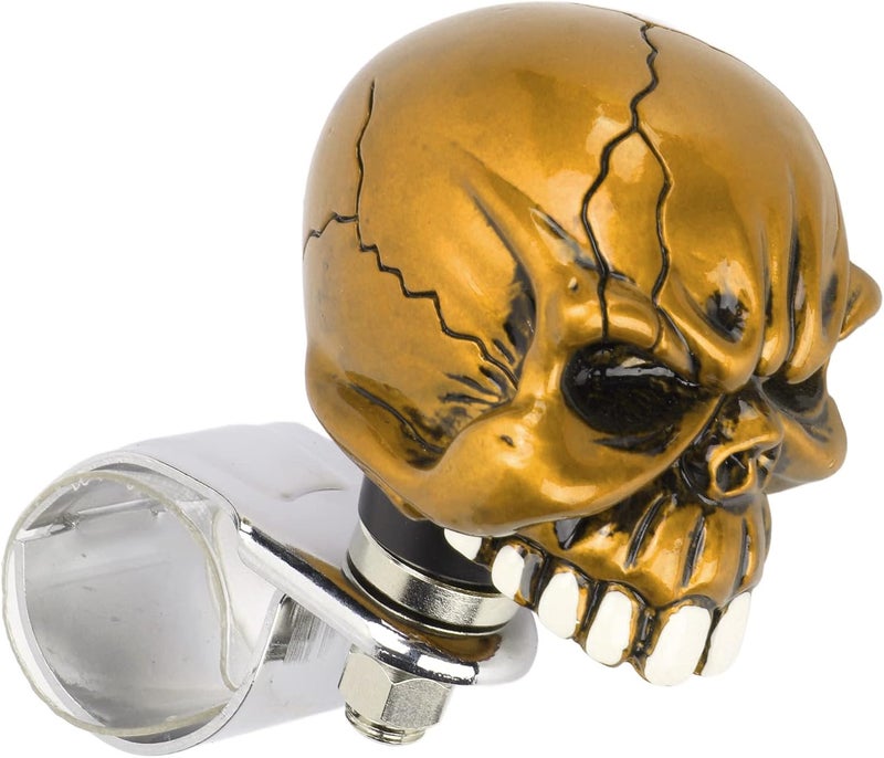 Classic design alternatives Skull Shape Car Steering Wheel Spinner Comfortable Grip Easy Operation for Most Vehicles Metal Resin 1.3in (Yellow) All user affordable trusted quality - Image 1