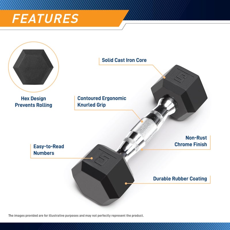 Marcy Classic Rubber Hex Dumbbell with Knurled Grip for Strength Training and Bodybuilding 5-lbs Single Dumbbell IBRH-005 - Image 3
