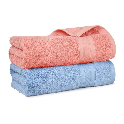 MYTRIDENT Soft Comfort Air Rich 100% Cotton Towels for Bath, 500 GSM Large Size Bathroom Towels for Men/Women, 2PC Bath (69 cm x 137 cm), Allure and Coral Haze - Image 1