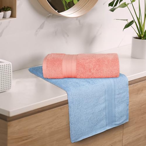 MYTRIDENT Soft Comfort Air Rich 100% Cotton Towels for Bath, 500 GSM Large Size Bathroom Towels for Men/Women, 2PC Bath (69 cm x 137 cm), Allure and Coral Haze - Image 2