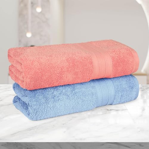 MYTRIDENT Soft Comfort Air Rich 100% Cotton Towels for Bath, 500 GSM Large Size Bathroom Towels for Men/Women, 2PC Bath (69 cm x 137 cm), Allure and Coral Haze - Image 4