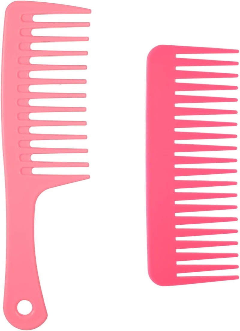 2 Pcs Wide Tooth Comb for Curly Hair Pink Shower Combs Large Tooth Detangler Comb Wide Toothes Hair Care Combs Set for Women Men Wet Dry Curly Hairs