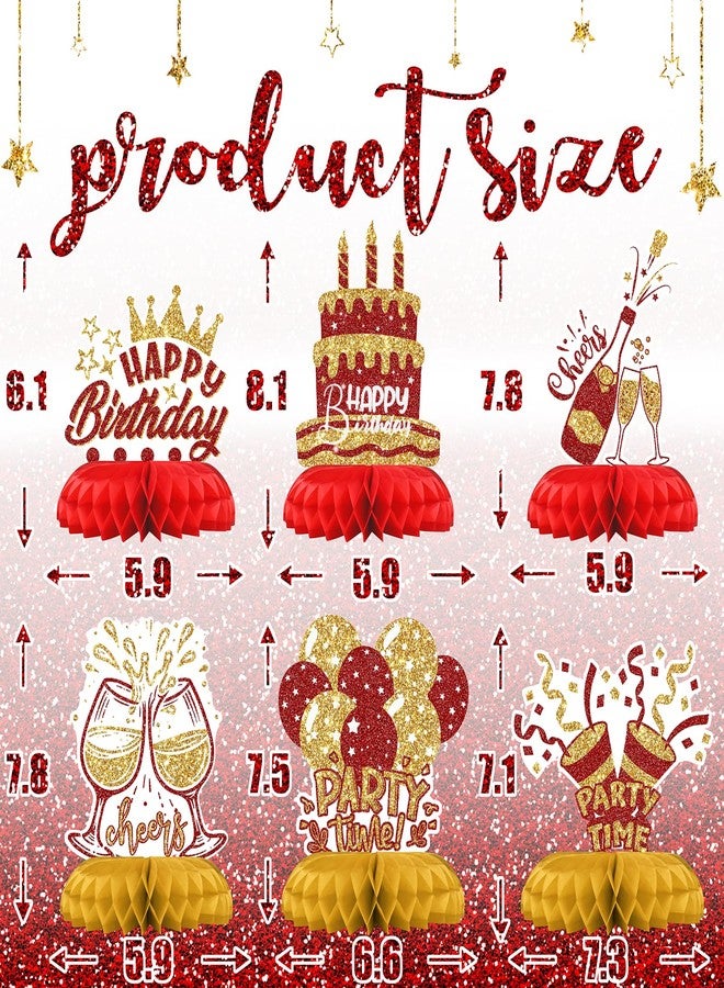 Celee Red and Gold Birthday Decorations - 12PCS Honeycomb Table Centerpieces for Men Women Adults - Happy Birthday Table Decor Party Supplies - Image 2