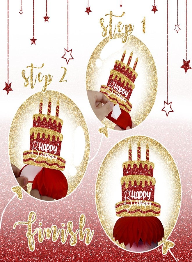 Celee Red and Gold Birthday Decorations - 12PCS Honeycomb Table Centerpieces for Men Women Adults - Happy Birthday Table Decor Party Supplies - Image 4