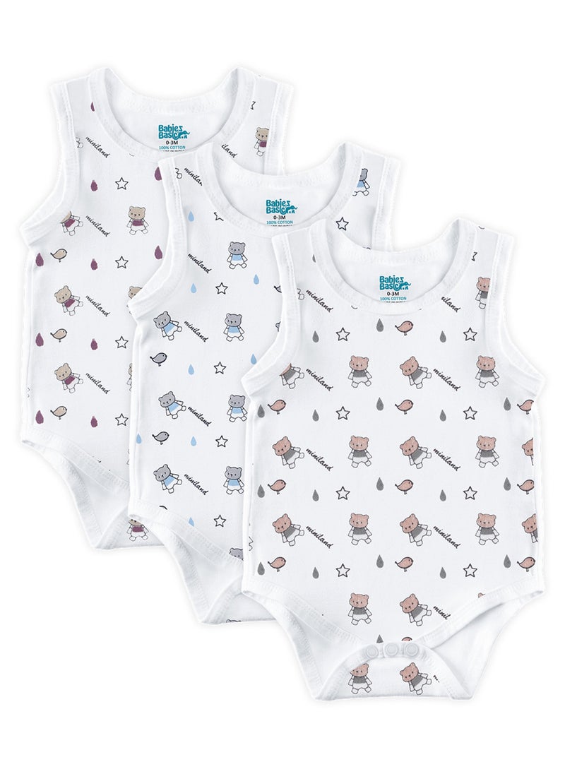 BabiesBasic 100% Super Combed Cotton, Sleeveless Romper/Bodysuit, for New Born to 24months. Set of 3 - Printed - pzsku/Z309077F865AC45AF1AA4Z/45/1741342520/84f6bf2c-fa6b-4529-ba29-54bf8800e04a