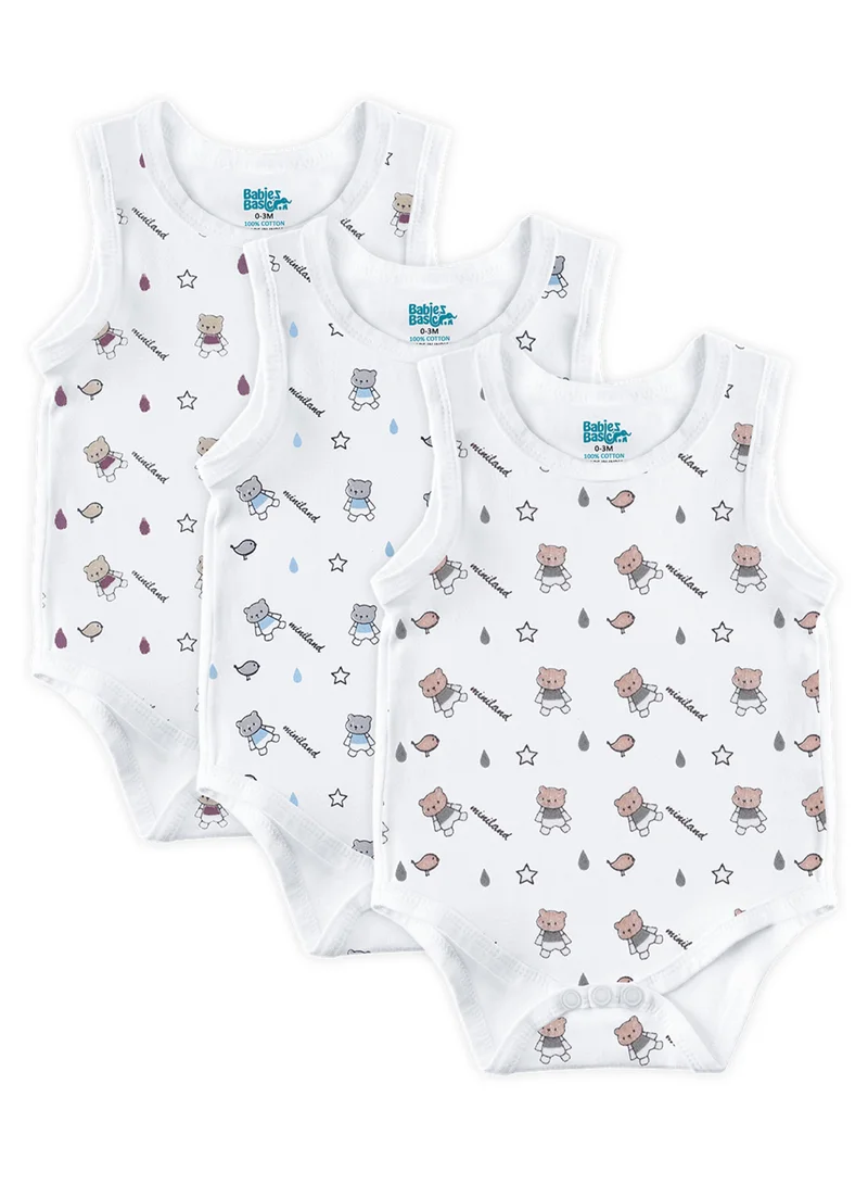 Babies Basic BabiesBasic 100% Super Combed Cotton, Sleeveless Romper/Bodysuit, for New Born to 24months. Set of 3 - Printed