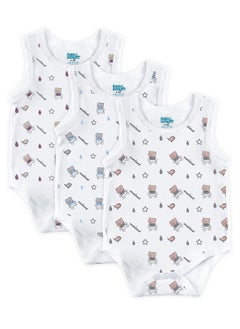 Babies Basic BabiesBasic 100% Super Combed Cotton, Sleeveless Romper/Bodysuit, for New Born to 24months. Set of 3 - Printed  - Image 1