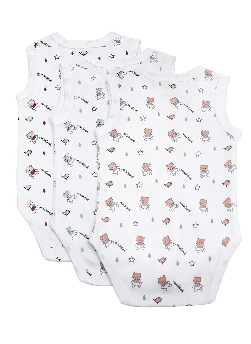 Babies Basic - BabiesBasic 100% Super Combed Cotton, Sleeveless Romper/Bodysuit, for New Born to 24months. Set of 3 - Printed - Image 1