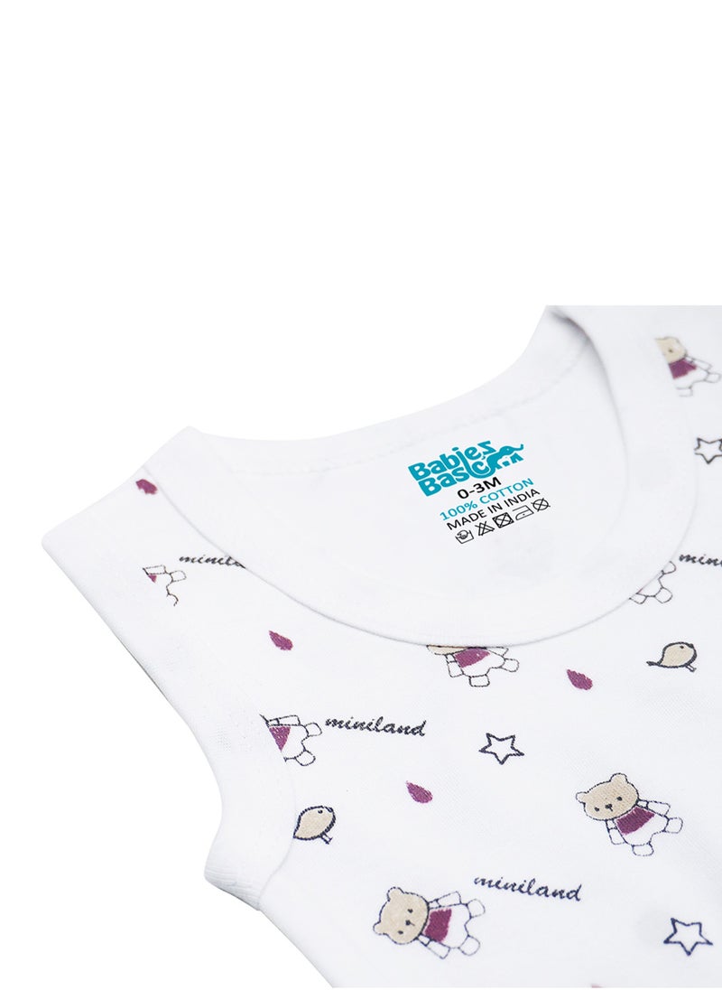 Babies Basic - BabiesBasic 100% Super Combed Cotton, Sleeveless Romper/Bodysuit, for New Born to 24months. Set of 3 - Printed - Image 1