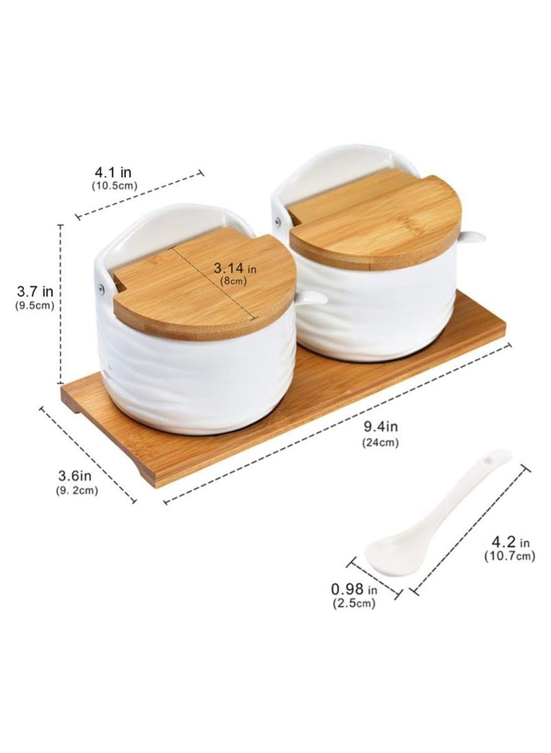 LOOPITYS Ceramic spice jar, 2-piece set, 260ML with lid and spoon, and a wooden tray with a label sticker, ceramic seasoning container spice jar, kitchen salt cellar, used for storing seasonings - Image 4
