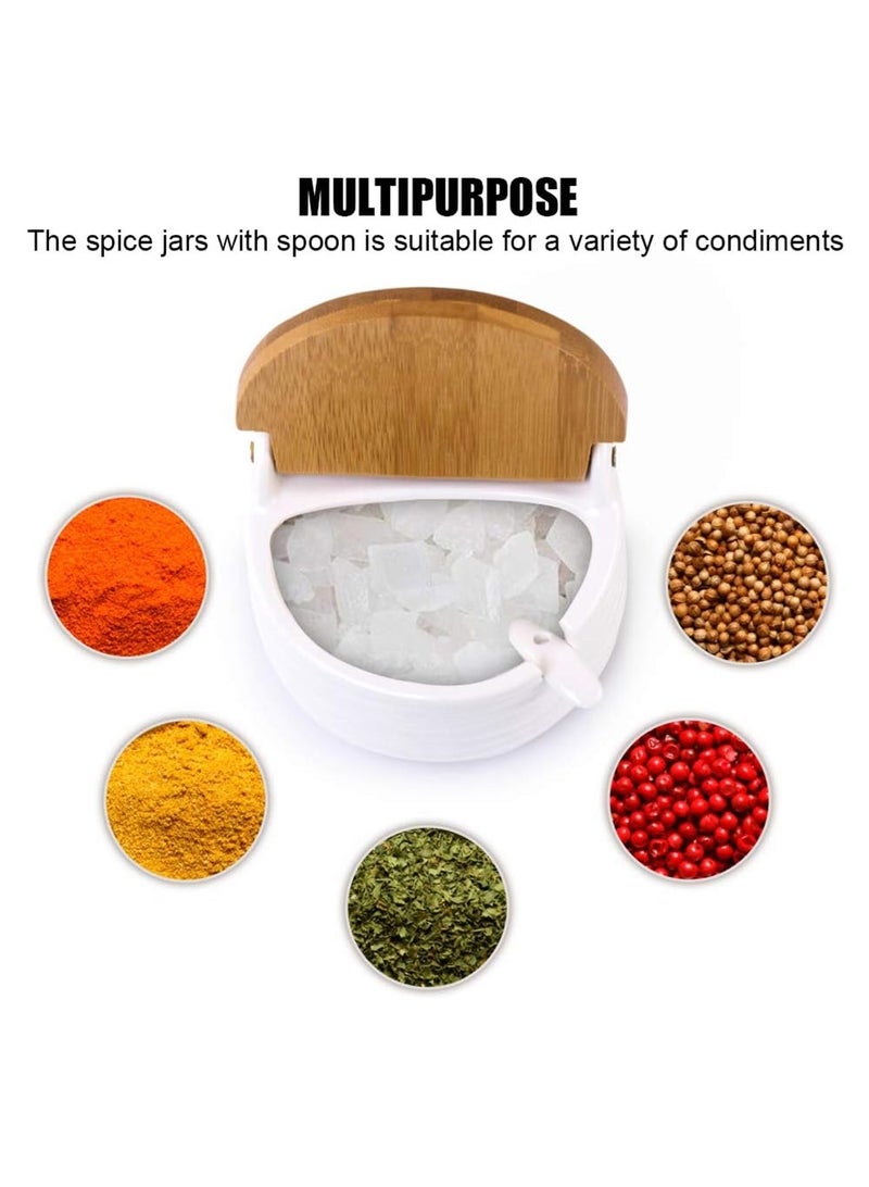 LOOPITYS Ceramic spice jar, 2-piece set, 260ML with lid and spoon, and a wooden tray with a label sticker, ceramic seasoning container spice jar, kitchen salt cellar, used for storing seasonings - Image 5