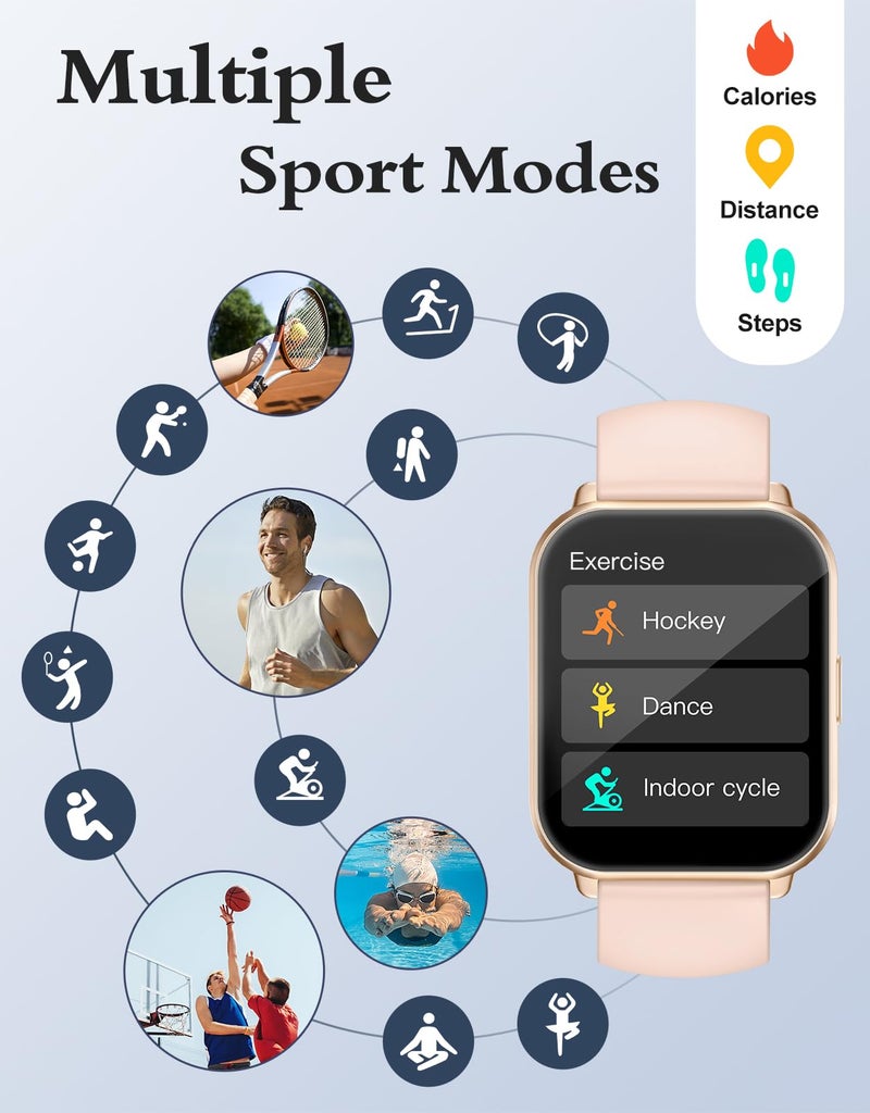 RUIMEN Smart Watches for Men Women (Answer/Make Calls), 1.8" Smartwatch for iOS/Android Phones, Fitness Tracker Watch with Heart Rate/Sleep Monitor Pedometer Waterproof (2 Bands Included), Pink - Image 4