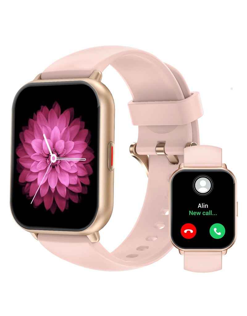 RUIMEN Smart Watches for Men Women (Answer/Make Calls), 1.8" Smartwatch for iOS/Android Phones, Fitness Tracker Watch with Heart Rate/Sleep Monitor Pedometer Waterproof (2 Bands Included), Pink - Image 1