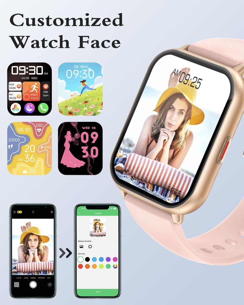 RUIMEN Smart Watches for Men Women (Answer/Make Calls), 1.8" Smartwatch for iOS/Android Phones, Fitness Tracker Watch with Heart Rate/Sleep Monitor Pedometer Waterproof (2 Bands Included), Pink - Image 5