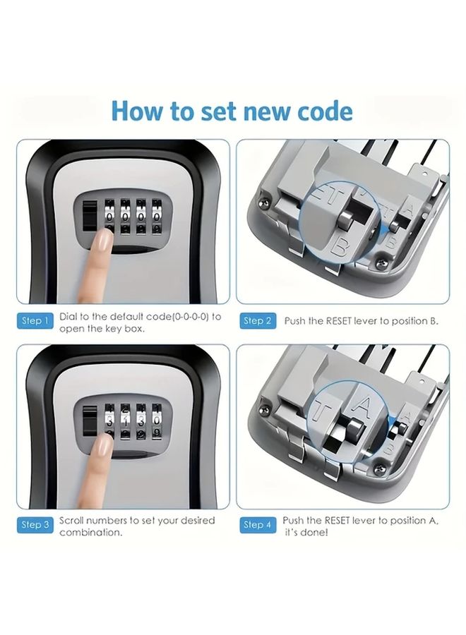 Black SecurePlus Weather Resistant Key Lock Box 4 Digit Combination Resettable Code Detachable Shackle - Image 5