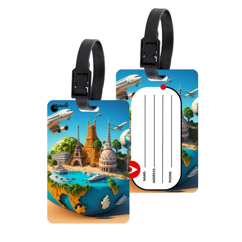 (Set of 10) Synthetic Luggage Tags with Black Strap Loop | Durable, Waterproof, Anti-Break Travel ID Tags for Suitcases, Backpacks, School & Office Bags (Model No.63)