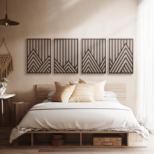 Glamativity 4 Pack Black Abstract Metal Wall Art, Minimalist Décor Single Line Art Wall Décor, 3D Textured Metal Wall Sculptures, for Living Room Bedroom Bathroom Study Room (Mountain Line, M Size 17 x 12'') - Image 5