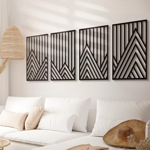 Glamativity 4 Pack Black Abstract Metal Wall Art, Minimalist Décor Single Line Art Wall Décor, 3D Textured Metal Wall Sculptures, for Living Room Bedroom Bathroom Study Room (Mountain Line, M Size 17 x 12'') - Image 3