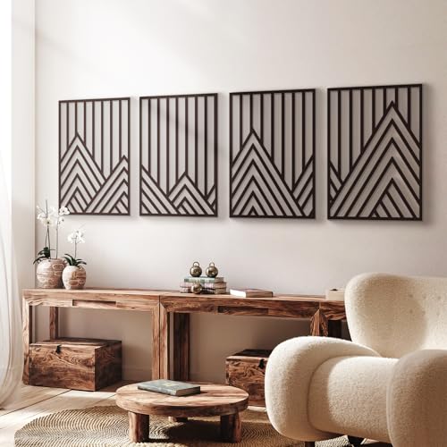 Glamativity 4 Pack Black Abstract Metal Wall Art, Minimalist Décor Single Line Art Wall Décor, 3D Textured Metal Wall Sculptures, for Living Room Bedroom Bathroom Study Room (Mountain Line, M Size 17 x 12'') - Image 1