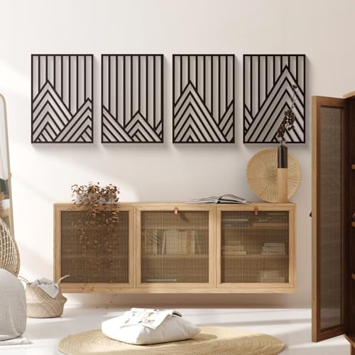 Glamativity 4 Pack Black Abstract Metal Wall Art, Minimalist Décor Single Line Art Wall Décor, 3D Textured Metal Wall Sculptures, for Living Room Bedroom Bathroom Study Room (Mountain Line, M Size 17 x 12'') - Image 2