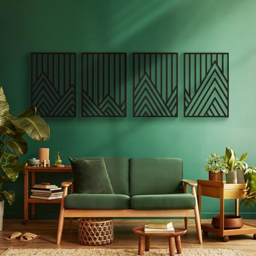 Glamativity 4 Pack Black Abstract Metal Wall Art, Minimalist Décor Single Line Art Wall Décor, 3D Textured Metal Wall Sculptures, for Living Room Bedroom Bathroom Study Room (Mountain Line, M Size 17 x 12'') - Image 4