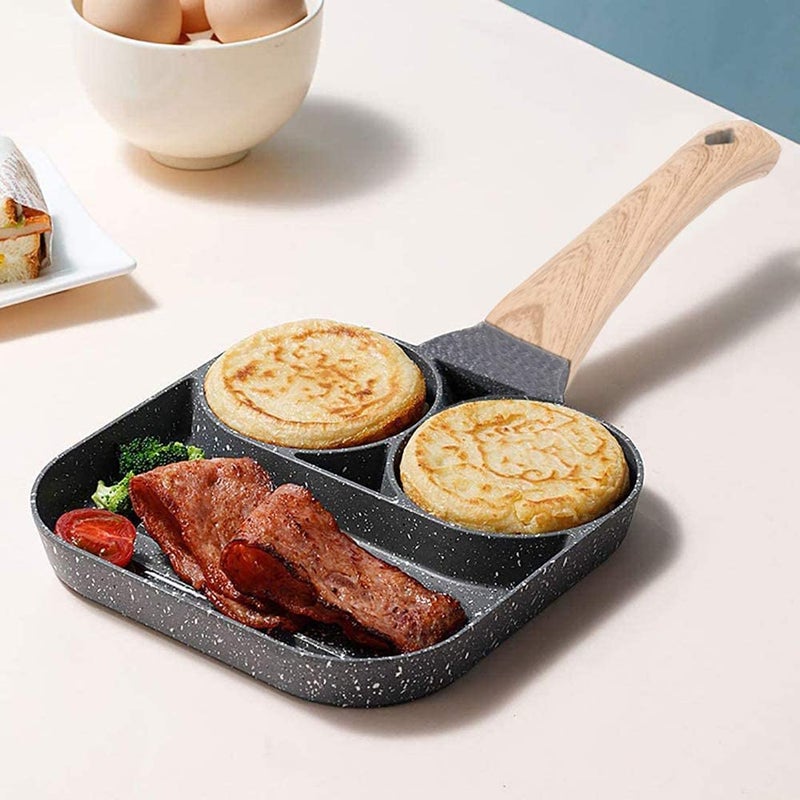 HaRvic HaRvic Non Stick Egg Frying pan with Blocks Aluminium Fry pan for Cooking with Wooden Handle Egg Omelette pan Round with Detachable Handle Grey  - Image 1