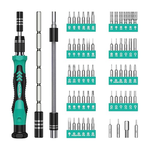 ORIA Small Screwdriver Set, 61 in 1 with 57 Bits Precision Screwdriver Set, Mini Repair Tool Kit with Extension Rod for Smartphone, Game Console, Tablet, PC, Green - Image 1