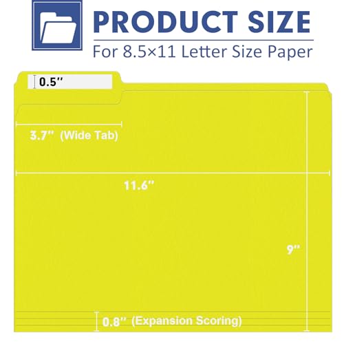 PANDRI File Folder, PANDRI 120 Pack File Folder, 1/3 Cut Tab, Letter Size, Filing Folder for Office School Business, Yellow - Image 2