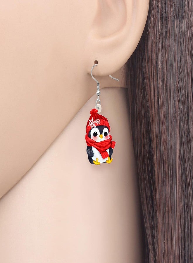 DALANE Acrylic Cute Christmas Hat Penguin Earrings Dangle Drop Anime Scarf Animals Jewelry Gifts for Women Party Favors Decor (Black) - Image 2