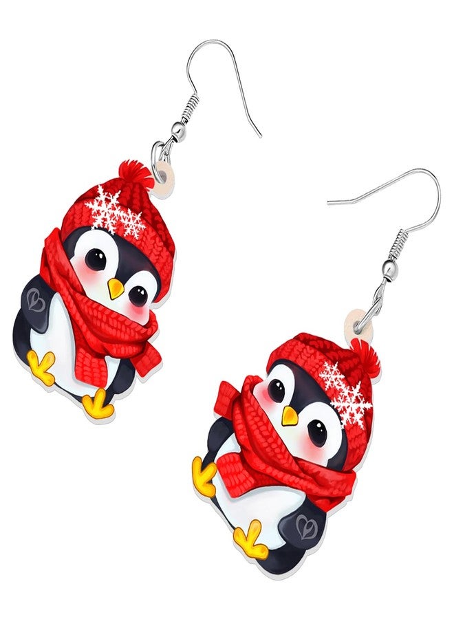 DALANE Acrylic Cute Christmas Hat Penguin Earrings Dangle Drop Anime Scarf Animals Jewelry Gifts for Women Party Favors Decor (Black) - Image 3