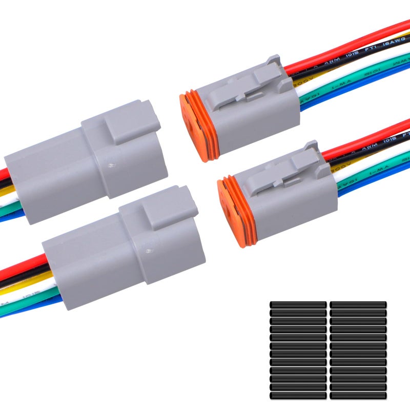 Exqutoo 2Pack 6Pin Waterproof DT Connector Male and Female Wire Connectors with 16AWG 105 600V Wires and Heat Shrink Tubes Applicable for Automotive Electrical Connections - Image 3