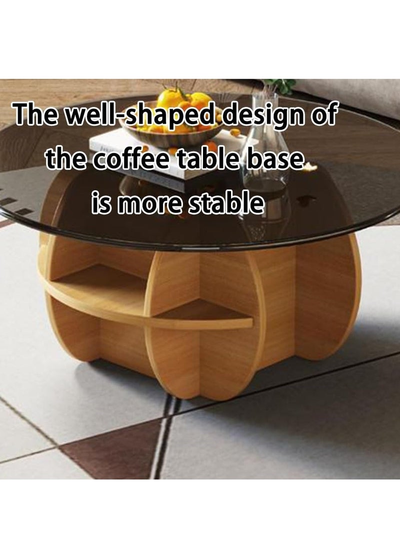 XiuWoo Round Coffee Tables Set of 2, Geometric Glass Top with Solid Wood Base Coffee Table for Living Room with Storage Compartment Space, Farmhouse Center Table for Living Room Home Office Brown 70+50 cm - Image 4