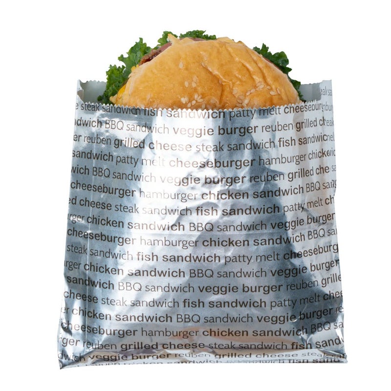 Restaurantware Bag Tek 59 x 12 x 65 Inch Burger Wrappers 100 Greaseproof Sandwich Wraps  FreezerSafe HeatResistant Printed Foil Hamburger Bags NonVented Keeps Food Warm