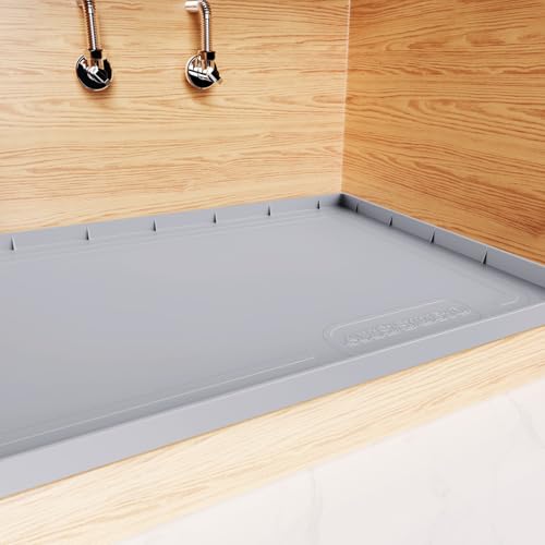 Aisslro 1 Inch Raised Under Sink Mat, 22" X 19" Under Kitchen Sink Mat [BPA Free] Waterproof Silicone Under Sink Mats Bathroom Kitchen Cabinet Shelf Protector, Under Sink Liner Tray, Light Grey - Image 1