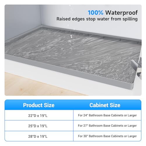 Aisslro 1 Inch Raised Under Sink Mat, 22" X 19" Under Kitchen Sink Mat [BPA Free] Waterproof Silicone Under Sink Mats Bathroom Kitchen Cabinet Shelf Protector, Under Sink Liner Tray, Light Grey - Image 3