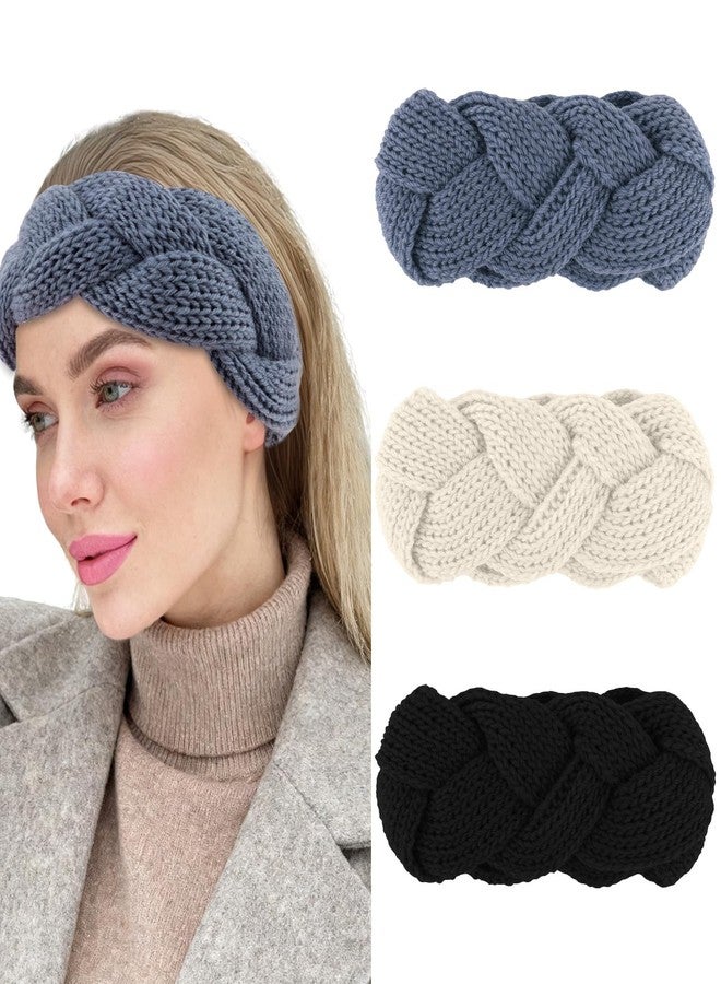 Ondder Winter Headbands for Women Braided Knit Soft Wide Crochet Headband for Women Girls Winter Ear Warmers (Black ，White，Gray - Image 1