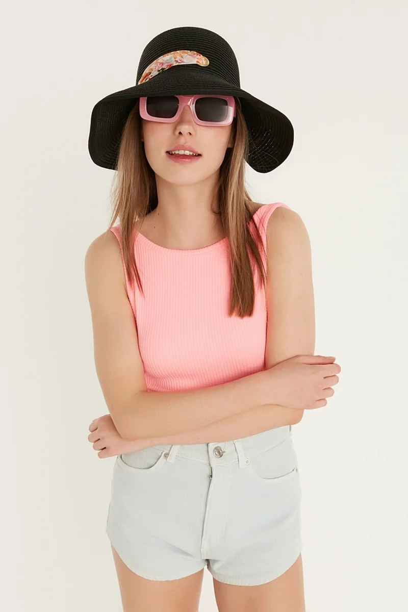 سي اند سيتي Visor Straw Beach Hat Y8730-53 Black