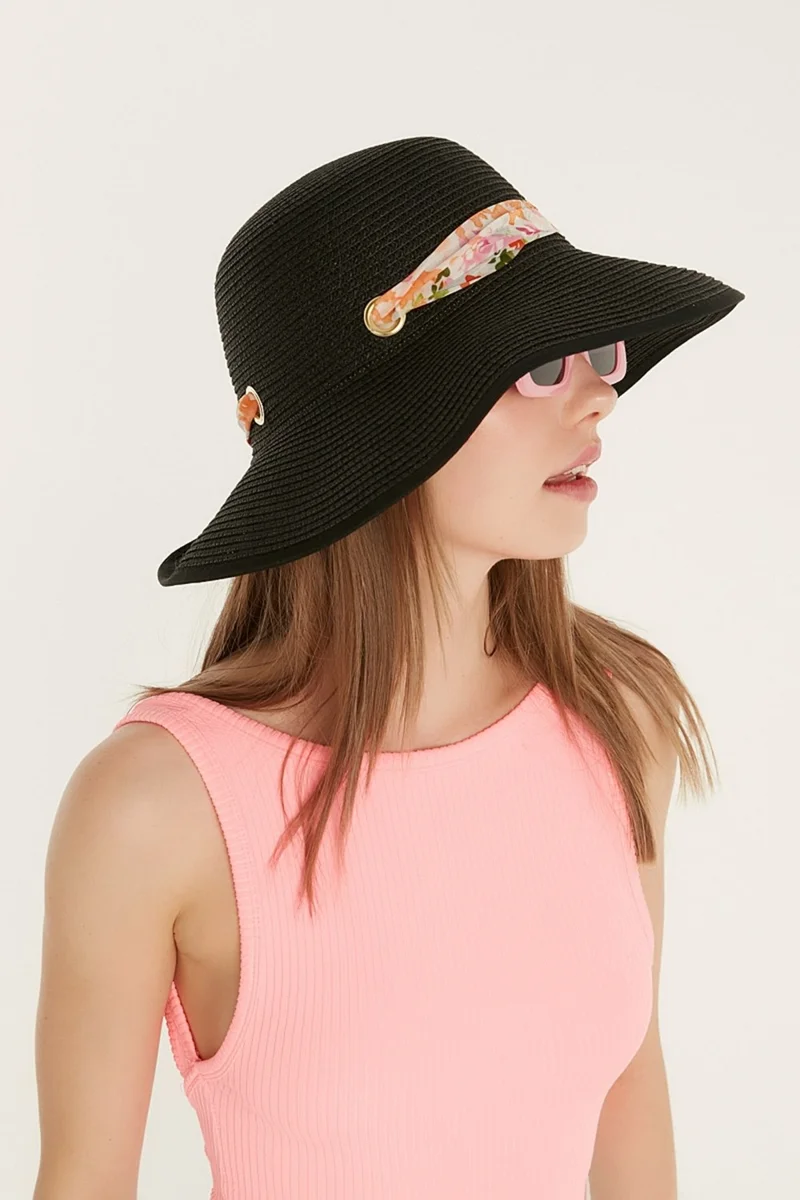 سي اند سيتي Visor Straw Beach Hat Y8730-53 Black