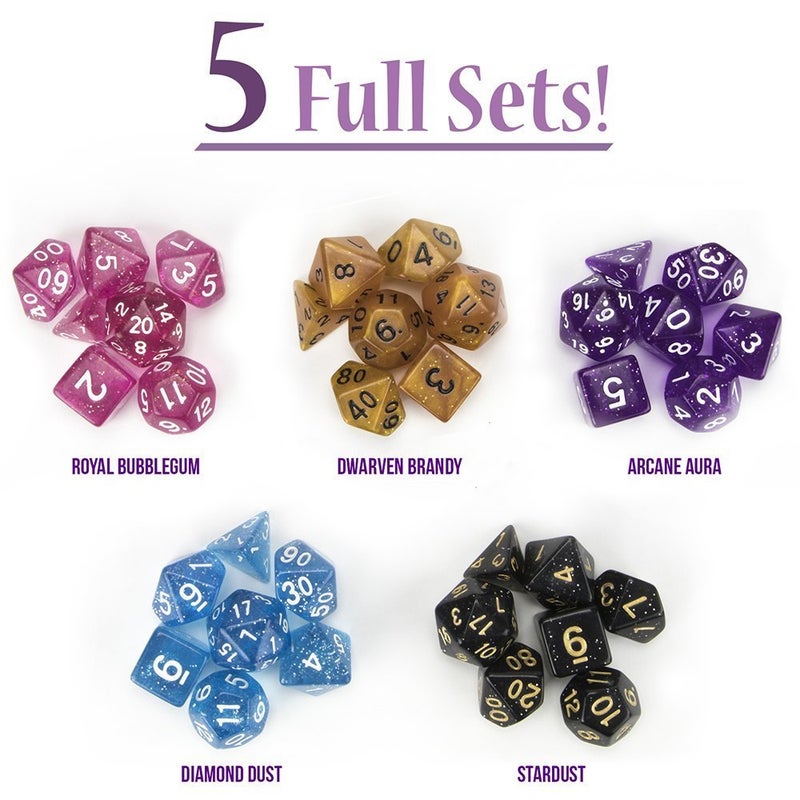 Wiz Dice Cup of Wonder - 35 Polyhedral DND Dice & Dice Shaker Cup & Box for Storage (5 Set of 7 Unique Colors) -Polyhedral Role Playing Dice in Unique Colors - DND Accessories for TTRPG Dice Games - Image 4