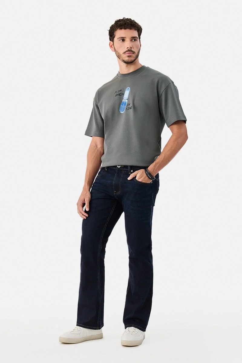 SNITCH Charcoal Grey Graphic Half Sleeve Oversized Streetwear T-Shirt